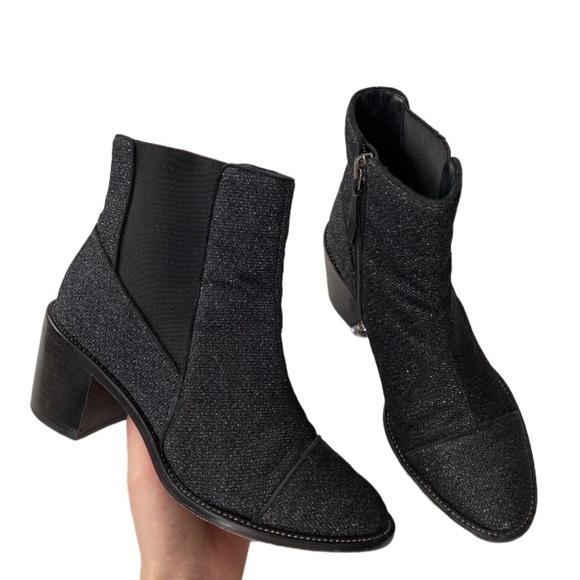 Alexandre Birman Sparkle Accent Chelsea Ankle Boots Black Lurex Silver Glitter 5 - Picture 2 of 10